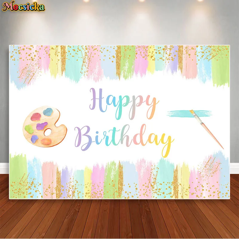 

Art Happy Birthday Backdrop Let's Paint Background Colour Graffiti Wall Brush Party Decor Baby Shower Banner Photo Studio Props