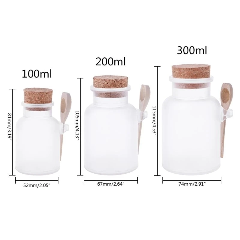 H55A Scrub Bath Salt Bottle with Spoon and Stopper Seal Bottle Refillable Mask Powder Jar for Skin Care Makeup Powder Holder