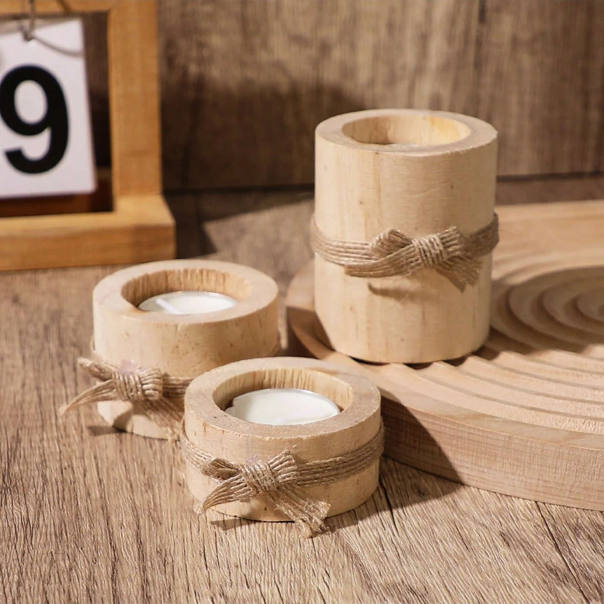 1pc/3pcs - Wooden tea lamp hol - Home Decor Center 评论和价格
