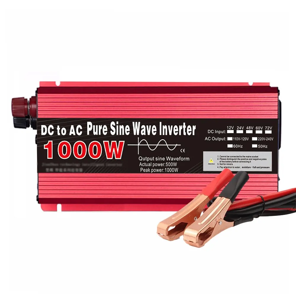 1000W 1600W 2200W 3000W Pure Sine Wave Inverter DC 12V 24V To AC 110V 220V Voltage Transformer Power Converter Solar Car Inverte