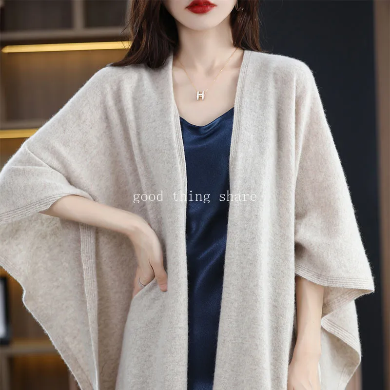 

Autumn Winter New 100% Pure Wool Cashmere Shawl Female Korean Version of Solid Color Big Scarf Outside Shawl To Women