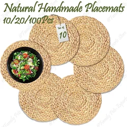 10/20/100Pcs Round Woven Placemats Rattan Table Mats Handmade Natural Water Hyacinth Placemats for Farmhouse Wedding Table décor