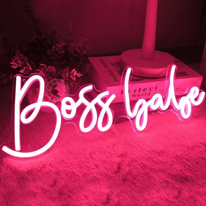 Pink Boss Babe Led Neon Office Desk Wall Girls Lady Bedroom Inspirational Birthday Christmas Bestie Best Gifts 15.75"X6" 5V USB