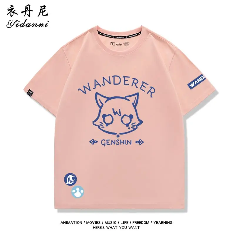 Game Genshin Impact Series Wanderer Print T-shirt Short Sleeve Summer Tee Men Clothes Women's Clothing Fashion Casual Tops