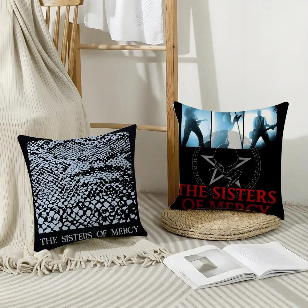 Rock Band T-The Sisters of MercyS Cushion Cover Short Plush Breathable Pillowcase Odorless Invisible Zipper Washable Removable