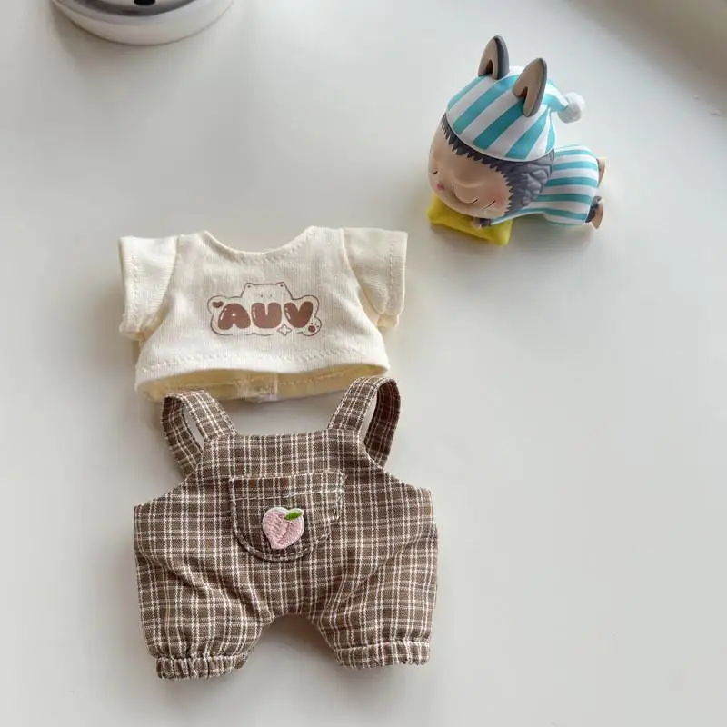 17cm Mini Plush Doll\'S Clothes Outfit Accessories For Korea Kpop Exo Labubu Idol V1 V2 Casual plaid overalls Clothing Gift