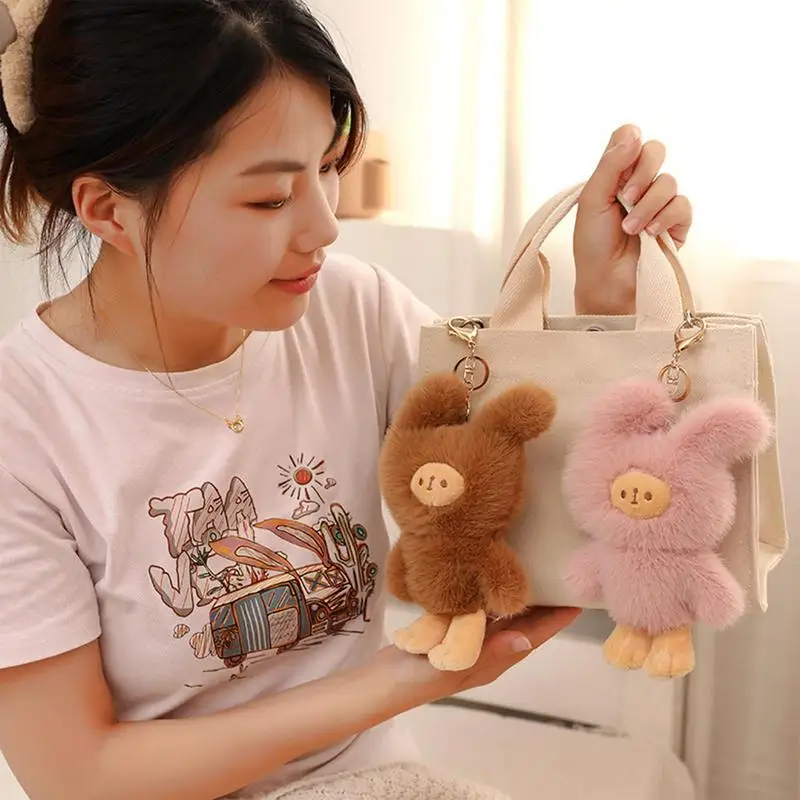 Bear Plush Keychain Bunny Clothing Bear Purse Charm Key Charm Stuffed Keychain Key Holder Bag Pendant For Women Girls