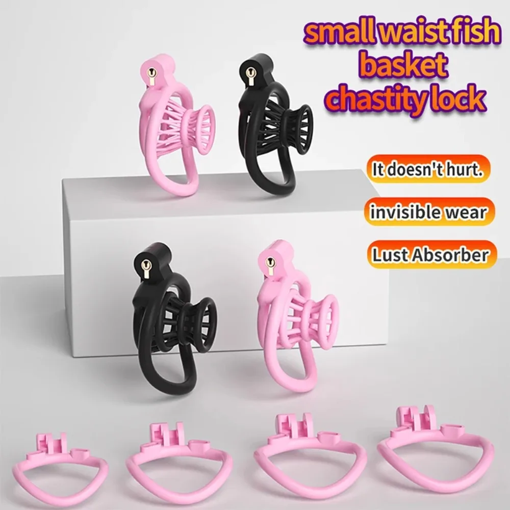 Chastity Lock Cock Cage 3D Invisible Lock with 4 Arc Ring Testicle Chastity Belt BDSM Toy Hentai Bondage Fetish SexToy