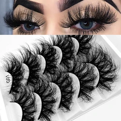 5 Pairs 25mm 8D Mink Lashes Bulk Fluffy Natural False Eyelashes Thick Dramatic Faux Mink Eyelashes