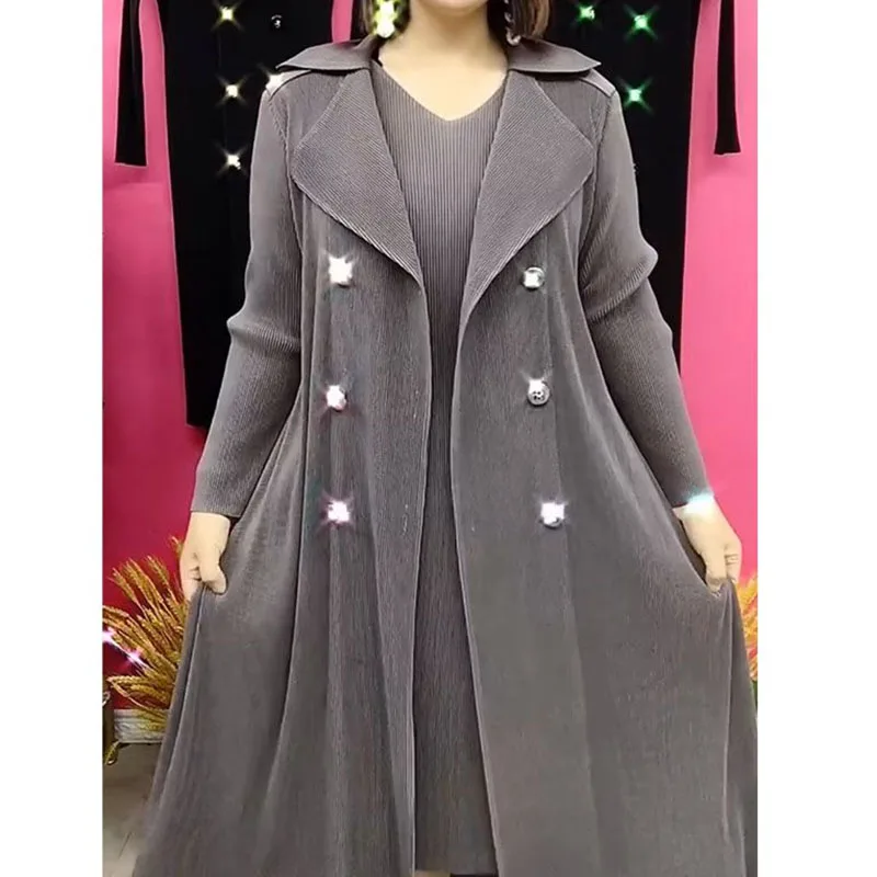 Middle Aged Mother Patchwork Long DressesSpring Autumn Lady Large Size 5XL Vestidos High-grade Women Fake Two Pieces Maxi Dress