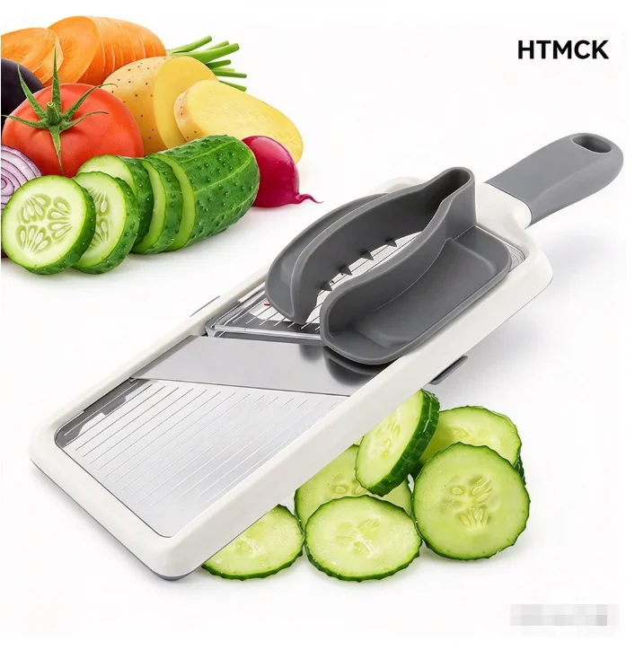 HTMCK Adjustable Handheld Mandoline Slicer, Stainless Steel Blade Vegetable Slicer, Kitchen Veggie Chopper Cheese Grater for Foo