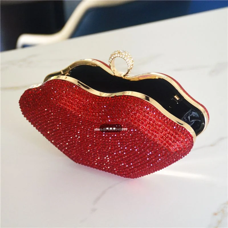 

Bling Rhinestone Clutch Bag Handbag Women Silver Lip Shape Purse Bag Female Luxury Red Sexy Full Diamond Evening Purse