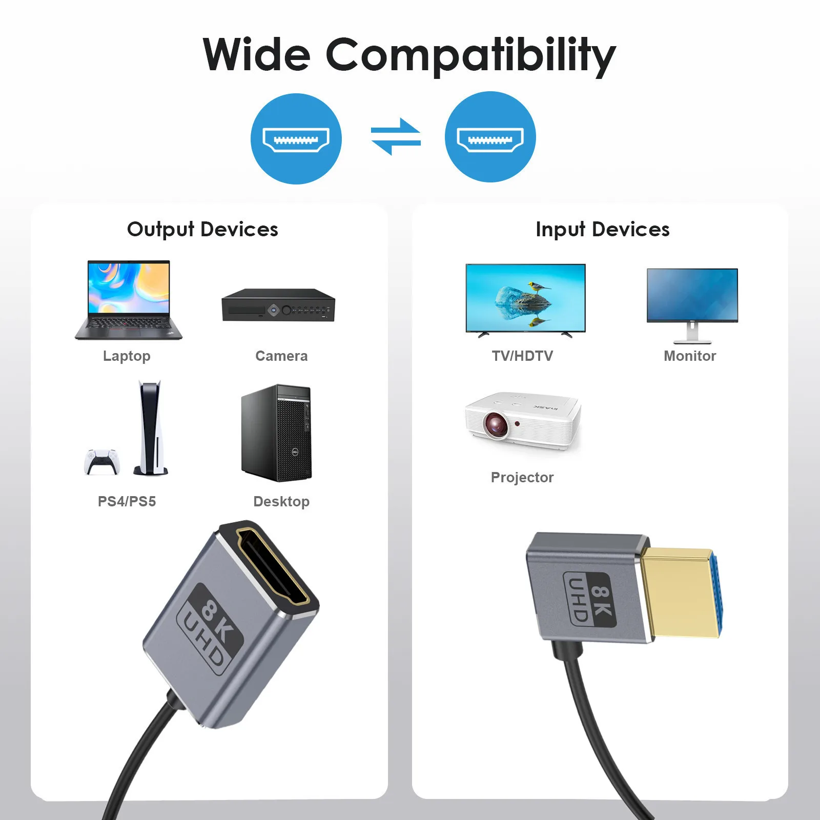 عالية الوضوح محوري 8K HDTV2.1 ذكر إلى أنثى تمديد كابل 8k60hz 4k240hz كاميرا اتصال الكمبيوتر تمديد كابل