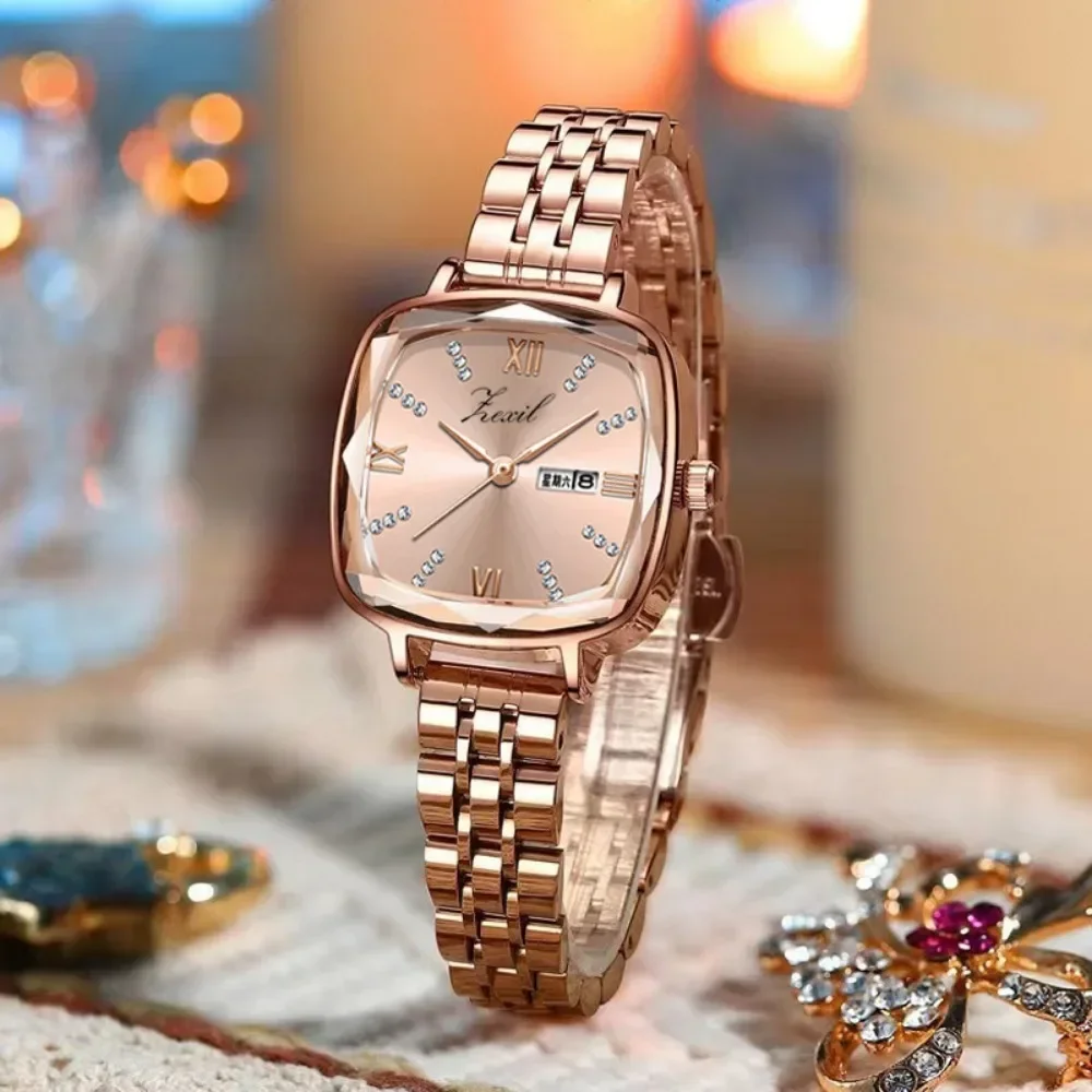 Ins Light Luxury Small Green Watch Female Niche Fashion Ladies Wristwatch Girls Week Quartz Waterproof Reloj Para Mujer