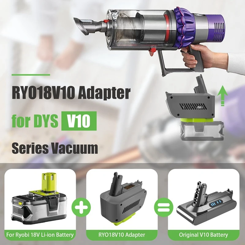 Adaptador sem fio Aspirador Vara, Ryobi 18V One Plus Bateria Converter para Dyson V10, Ciclone Absoluto, RYO18V10