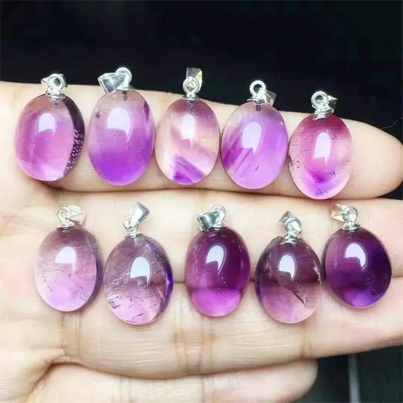 S925 Natural Purple Super Seven Pendant Women Men Jewelry Fashion Big Water Drop Green Malachite Necklace 1PCS