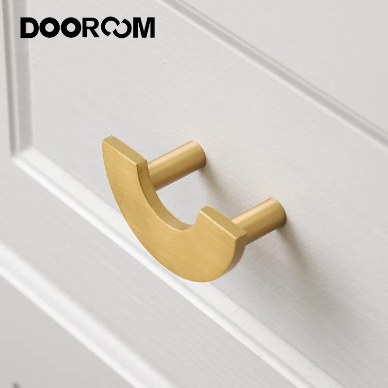 DOOROOM Brass Furniture Handles Light Luxury Golden Wardrobe Kitchen Door Pulls Drawer Handle Semicircle Hardware  Accessories