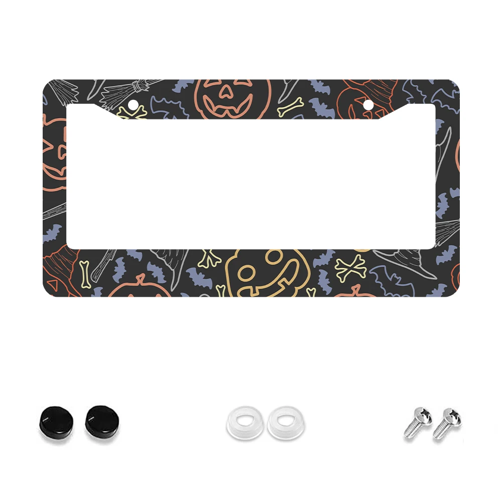 

1 шт., черный цвет, Хэллоуин, тыква, летучая мышь, узор, 2 отверстия, рамка номерного знака, алюминиевый материал, 6x12 дюймов, с набором винтов, забавный автомобиль
