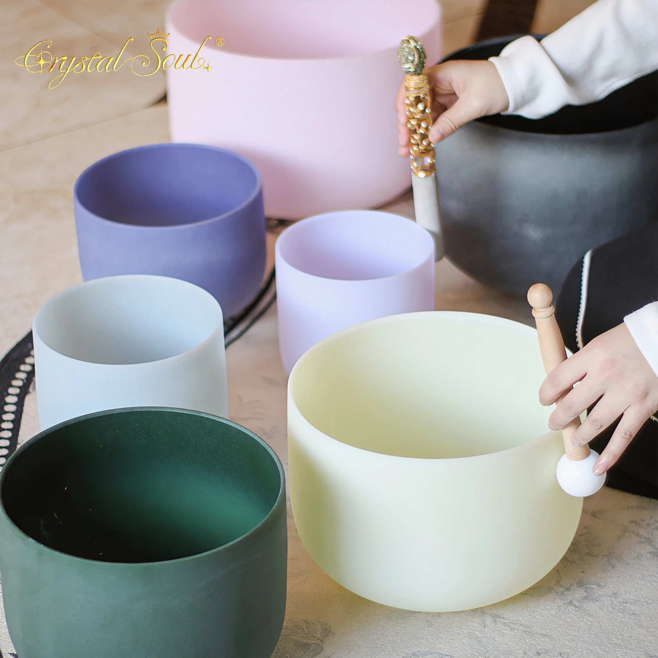 Crystal Soul 6-12 Inch Original Ore Crystal Singing Bowl Sound Healing Crystal Bowl Sets
