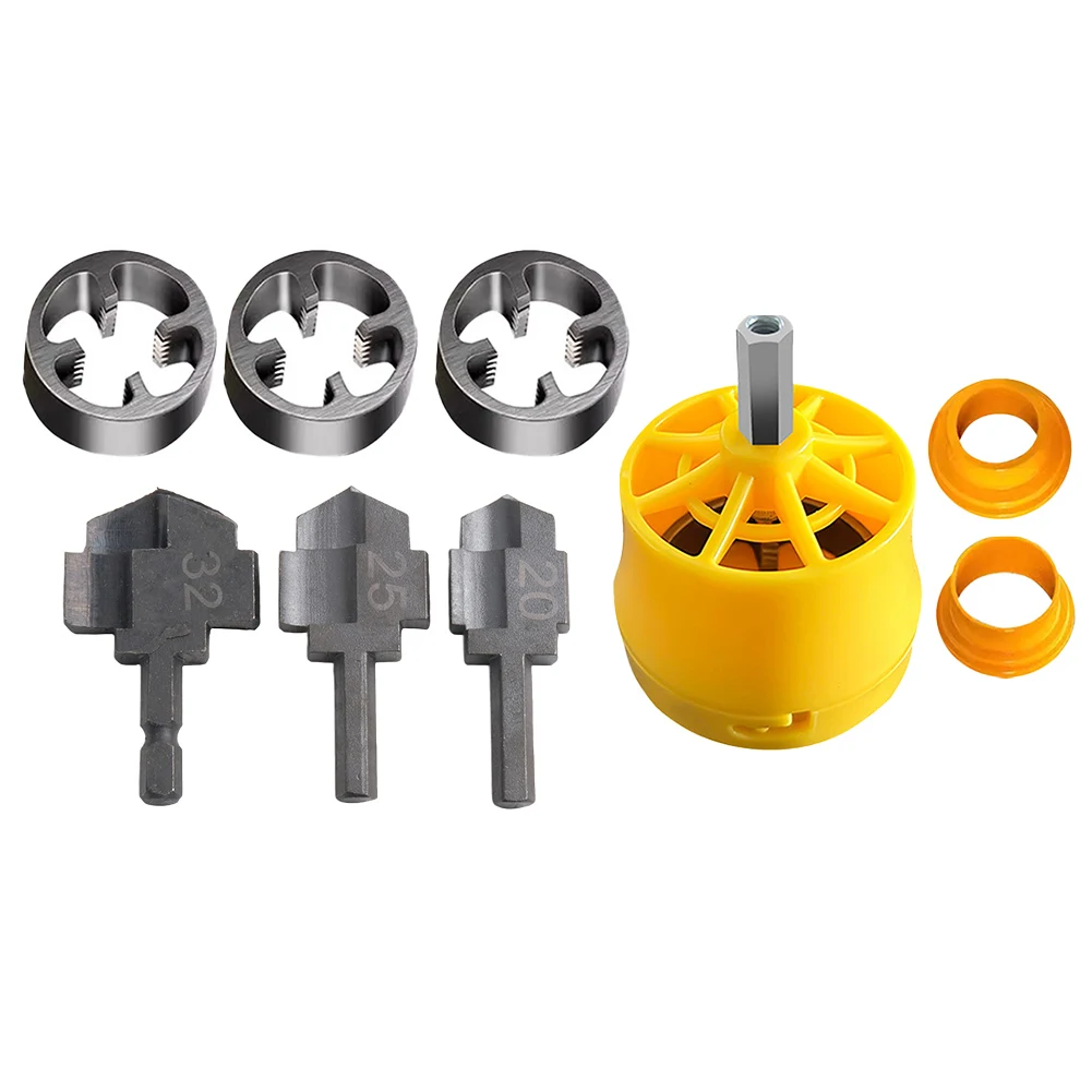 9pcs/set PVC Plastic Water Pipe Thread Maker Tool Round Die Thread Plate 1/2 3/4 1'' PPR Drill Bit Pipe Threader Plumbing Tool