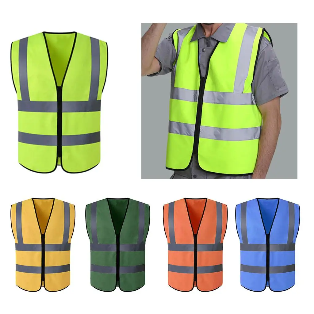 

High Visibility Vest, Reflective Strips and Zipper, 5 Colors to Choose