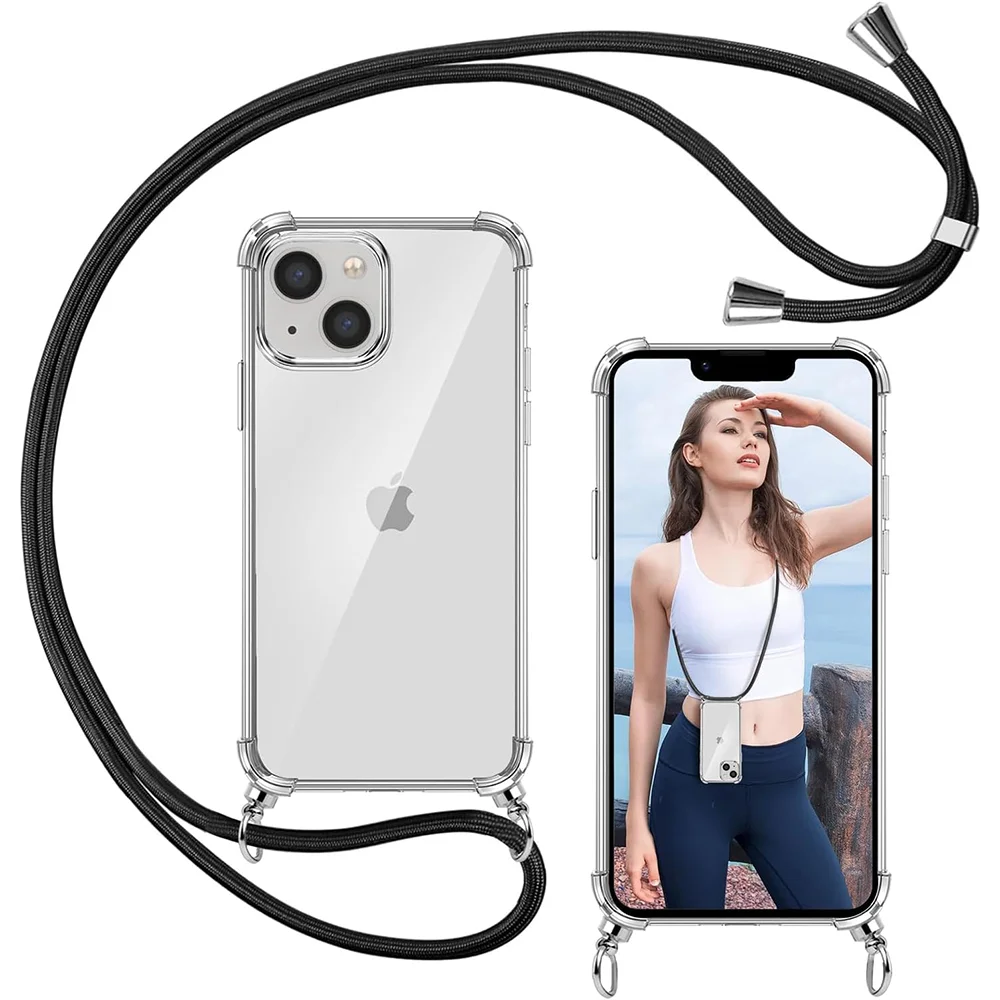 

Противоударный силиконовый мягкий чехол со шнурком для iPhone 16E 16 15 14 13 12 11 Pro XS Max X XR SE 7 8 6 6S Plus 5 5S Soft Shell ﻿