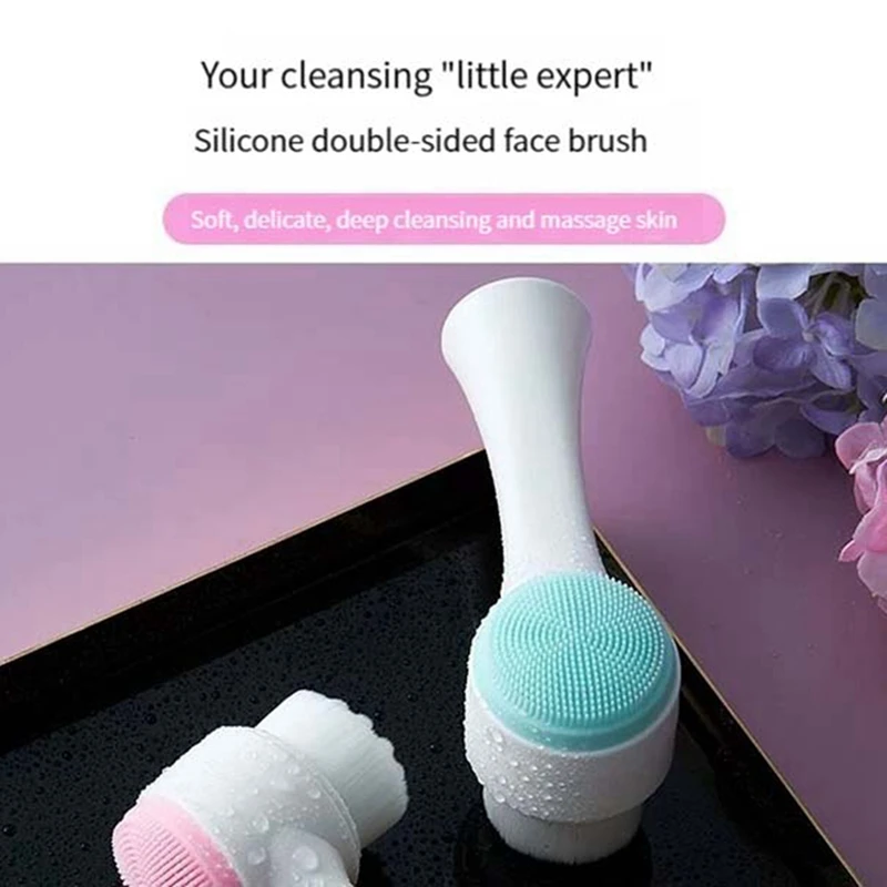 3D Double-Sided Facial Cleanser, Manual Massage Facial Brush, Soft Bristle Double-Sided Facial Cleanser