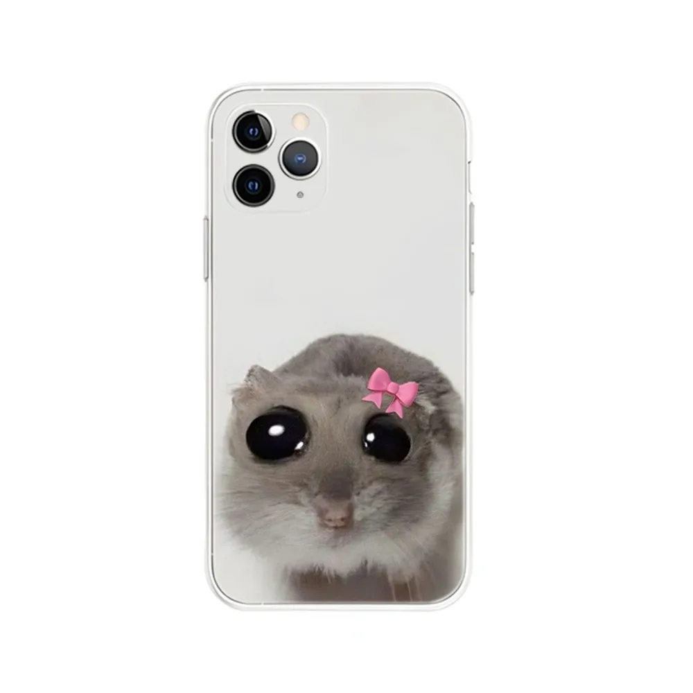 Funny Sad Hamster Meme Phone Case For iPhone Apple 16,15,14,13,12,Mini,11,Pro,Max,Plus,X,XR,XS,8,SE,2020,Plus Transparent Cover