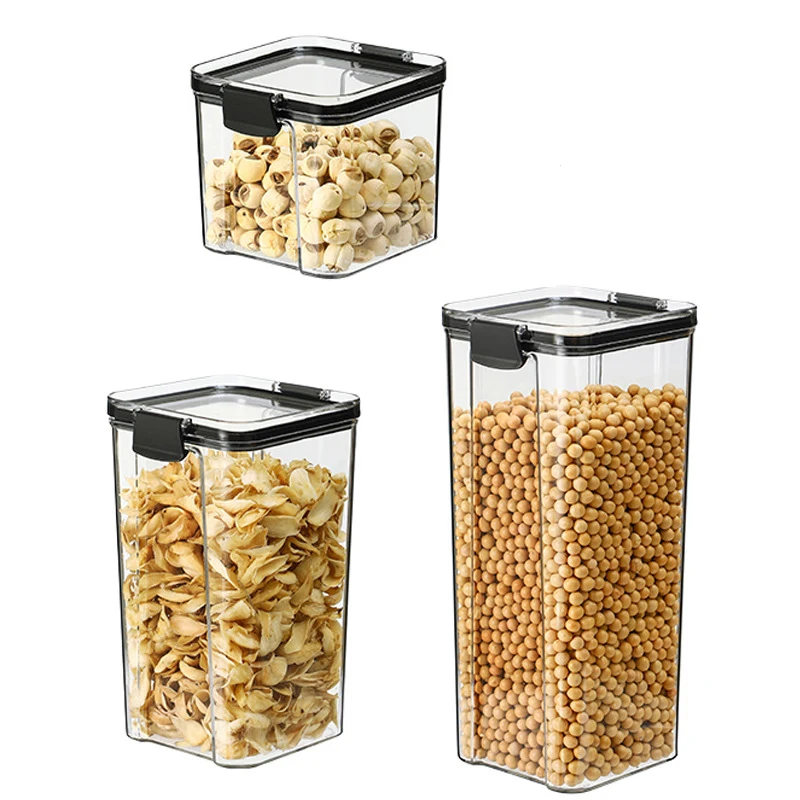 Transparent Sealed Jars Kitchen Grain Storage Organizer Large Tank Plastic Moisture-proof Storage Box Household Seasoning Jars
