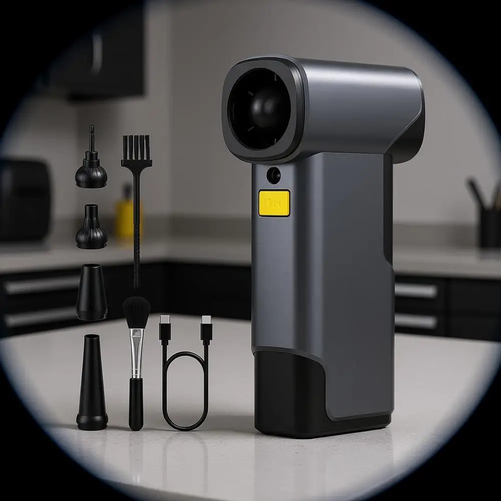 

Electric Air Duster, 130000RPM Brushless Motor, 6 Gears Adjustable, One-tap, 28.8Wh Rechargeable Battery, for PC, Car, House, Ou