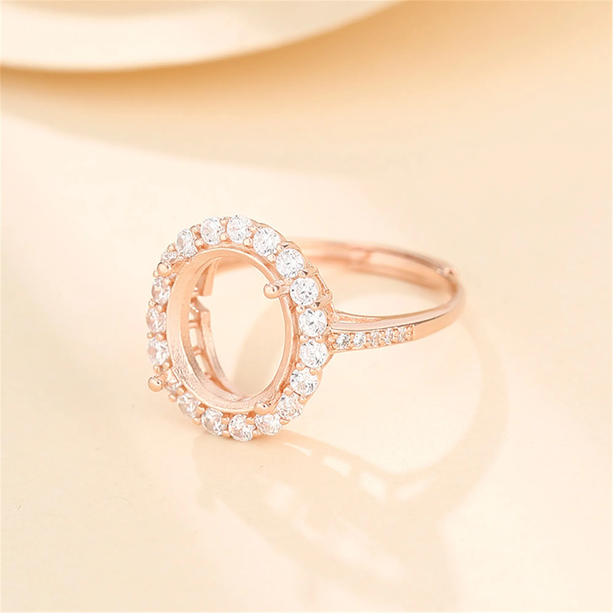 Ring Blank for 5x7mm/6x8mm/7x9mm/8x10mm/10x12mm/10x14mm Oval Cabochons 925 Silver Zircon Adjustable Ring Base SR0518