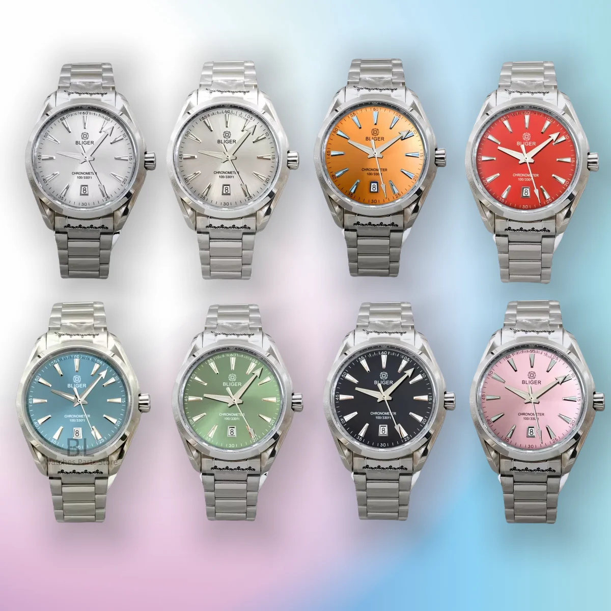 BLIGER 40mm Custom logo A150 NH35 Automatic Watch For Men 6 O'clock Date Sapphire Glass Polished Stainless Steel 100m Waterproof