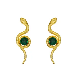 Women's Vintage Earrings With Zircon Snake Earrings Emerald Animal Ear Studs Women's Earrings Jewelry Birthday Party Gift 8 Main Sales Emerald Earring - №3