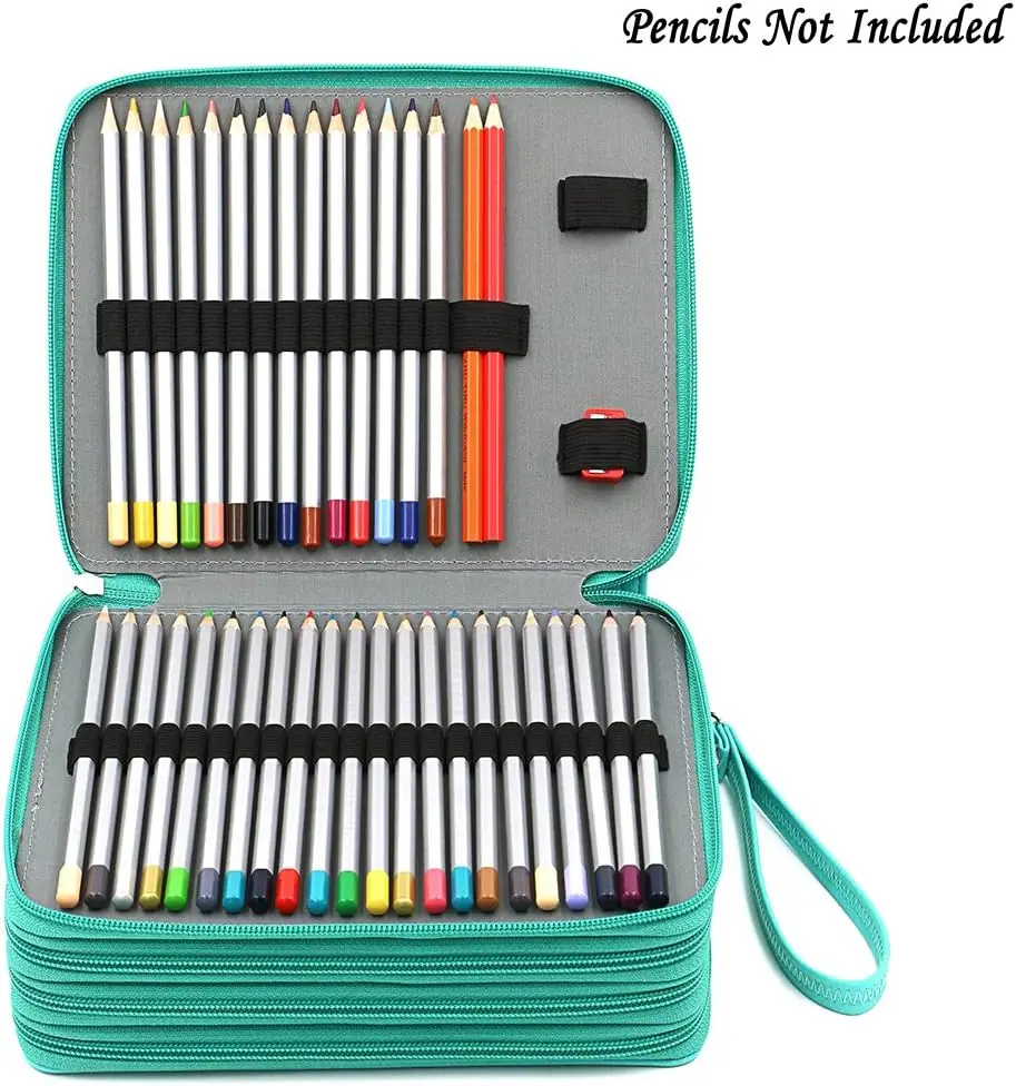 Colored Pencil Case Holder- Big Capacity Deluxe PU Leather Pencil Organizer Holds 160 Pencils with Handle Strap for School