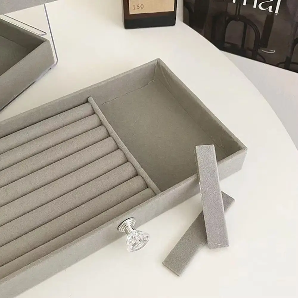 

High-Capacity Flannel Jewelry Box Transparent 3-Layer Earrings Necklaces Storage Acrylic Oxidation-resistant Drawer Storage Box