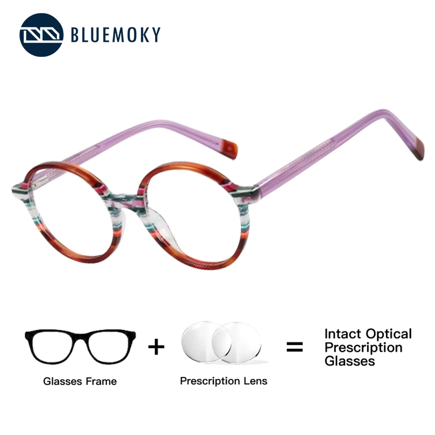 

BLUEMOKY (S Size) Acetate Round Prescription Women Presbyopic Glasses Anti Blue Light Nude Focus Discoloration Eyepieces Myopia