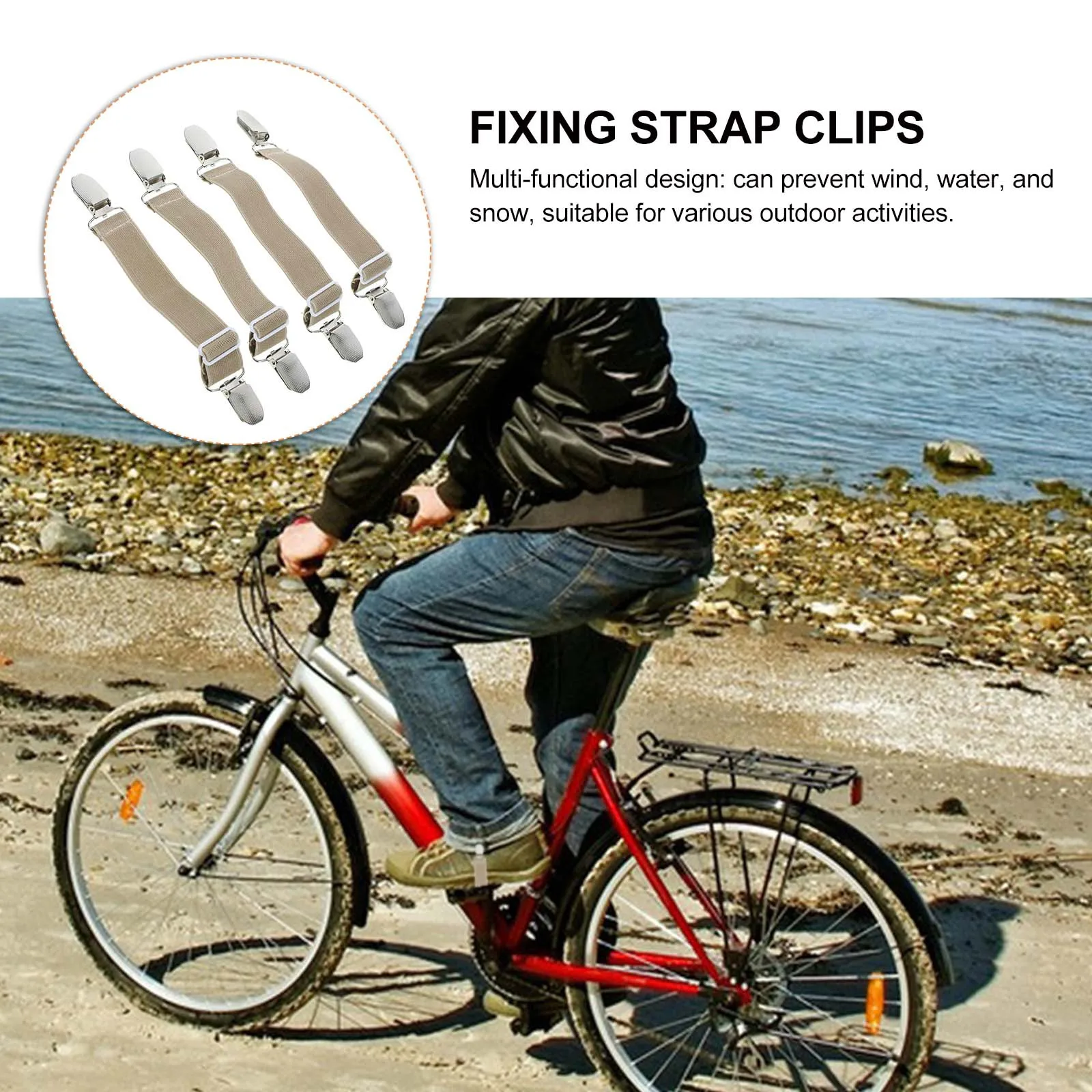 

4Pcs Adjustable Elastic Pants Clips Windproof Snowproof Trouser Holder Strap Fasteners Adjustable Boots Strap Clips