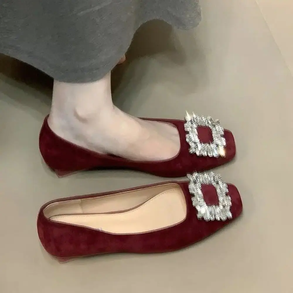 Туфли на одинарном каблуке с квадратным носком и стразами во французском стиле, осень 2023, женские туфли на низком каблуке