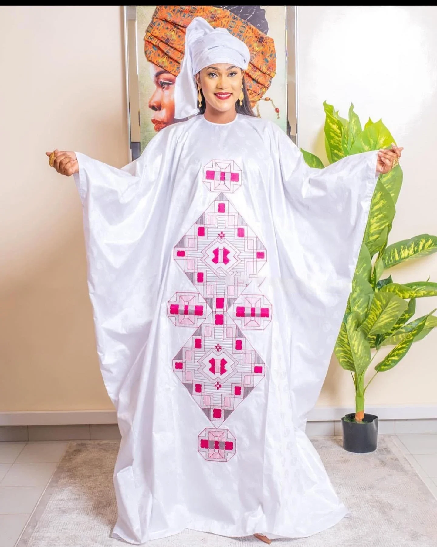 African Dress For Woman Plus Size Dress Bazin Riche Embroidery With Embroidery Floor Long Dress With Scarf