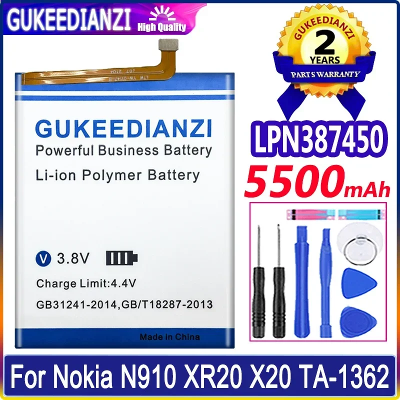 High Capacity GUKEEDIANZI Battery LPN387450 5500mAh for Nokia N910 XR20 X20 TA-1362