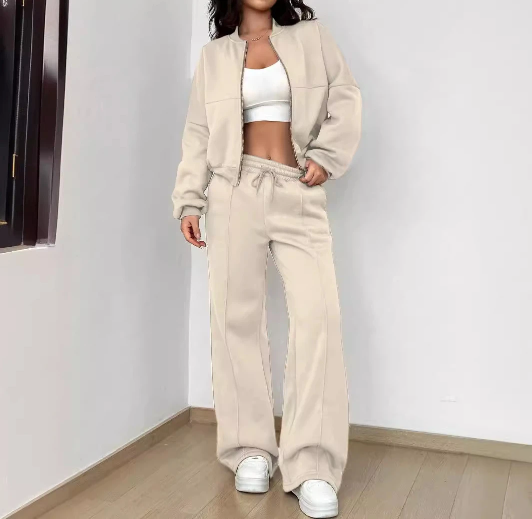 

Two Piece Set Women Elegant 2024 Spring and Autumn New Cardigan Jacket Zipper Slim Fit Elastic Pants Suit for Female Streetwear