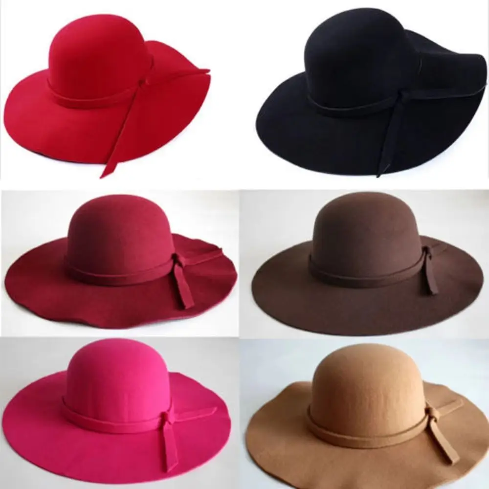 Vintage Style Bucket Hat Foldable Design Wide Brim Floppy Fedora Hats Felt Material Retro Design Felt Bowler Hats Casual Wear