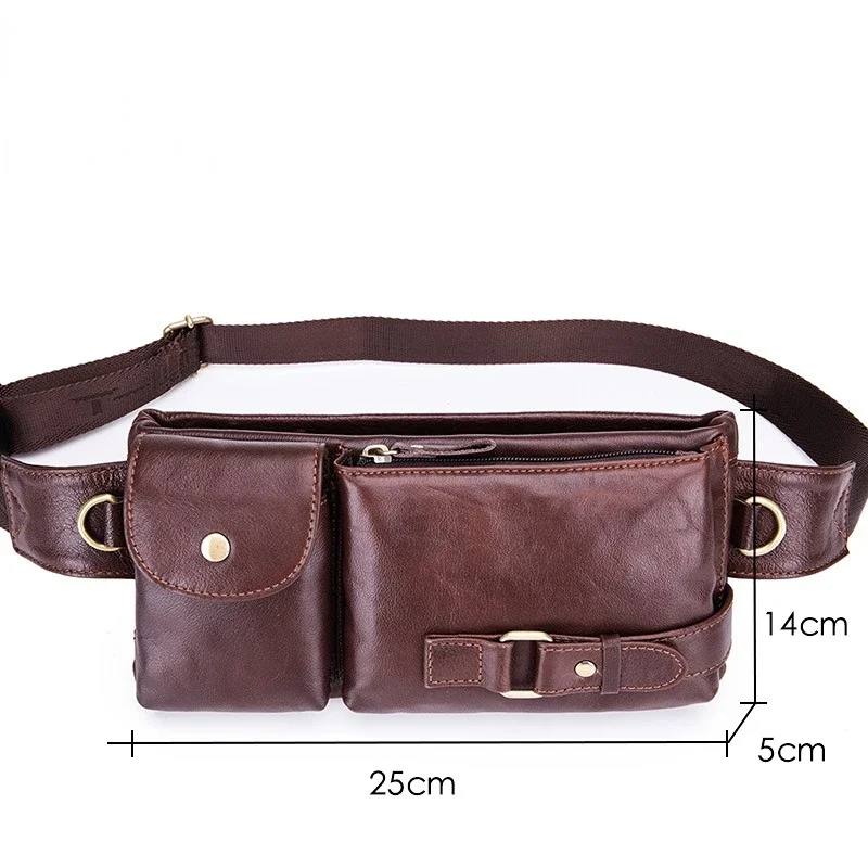 Pacotes de cintura masculina casual retângulo macio couro genuíno bolso móvel crossbody peito saco