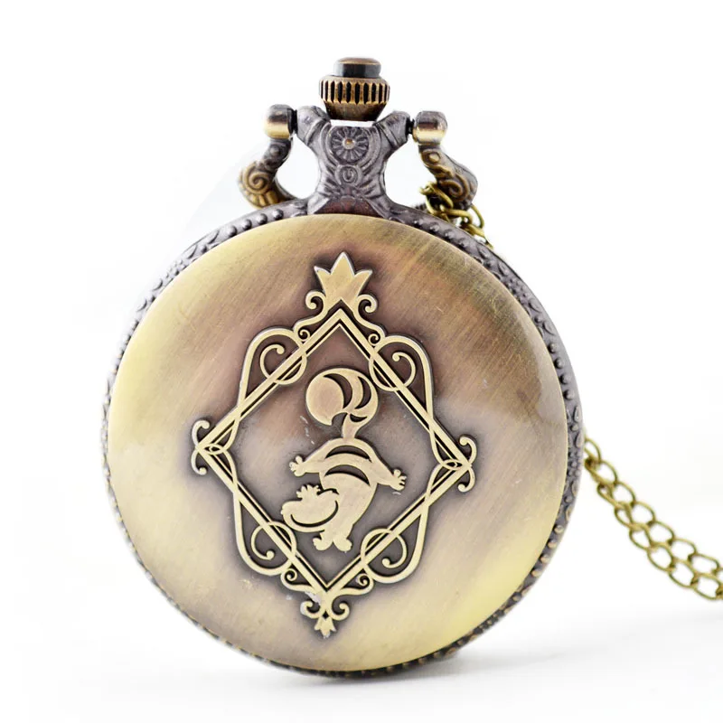 Disney-Retro Alice no País das Maravilhas Tema Bronze Quartz Relógios De Bolso, Relógios Fob Vintage, Natal e Presente De Aniversário