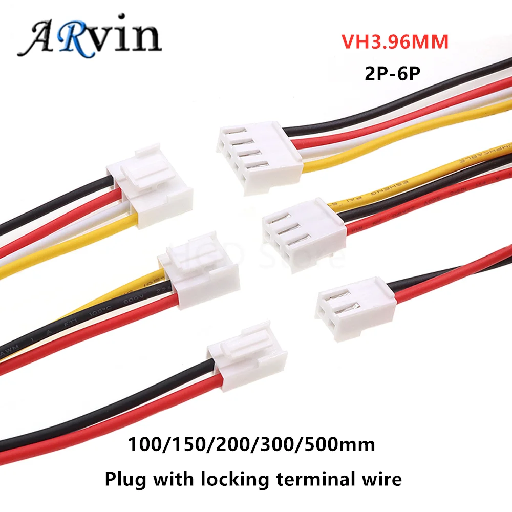 10pcs VH3.96 Plug with Locking Terminal Wire Spacing 3.96mm 20AWG Color Single Head Double Head Electronic Wire 2/3/4/5/6P