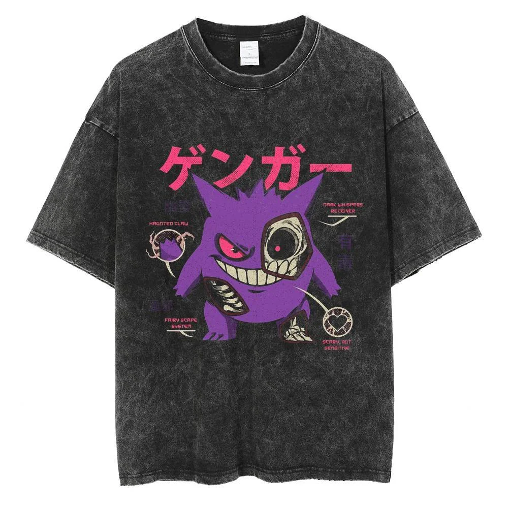 Pokémon Gengar camiseta anime masculina, moda Y2K, streetwear retrô de hip hop harajuku, tops de manga curta respirável, presente de verão