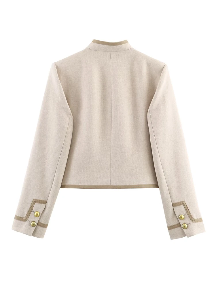 

HH женская модная универсальная однобортная куртка с воротником-стойкой на плечах и веревочным узлом, женская куртка 2025 года, элегантное повседневное пальто с карманами