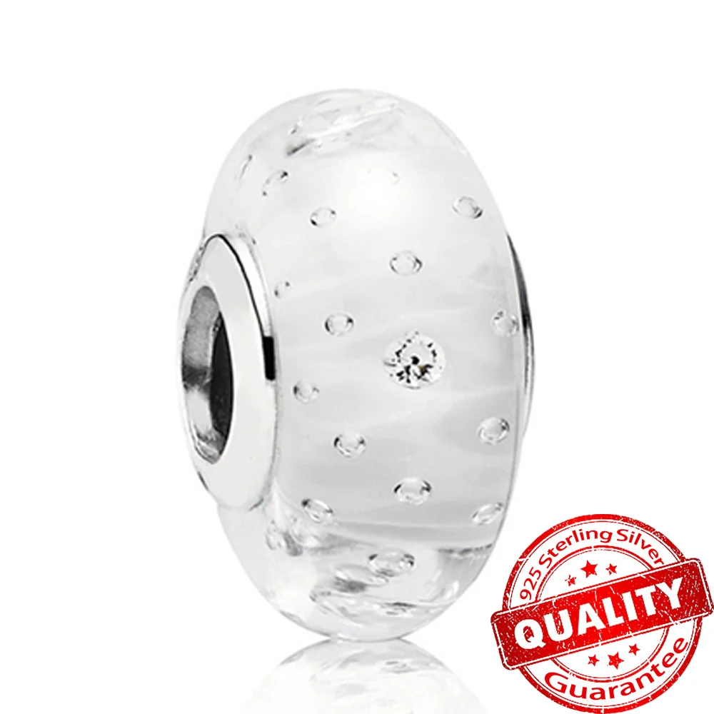 Murano-Glas-Serie, 925er-Sterlingsilber, gebogene Federn und glückliches vierblättriges Kleeblatt, passend für Armbänder, exquisite Geschenke