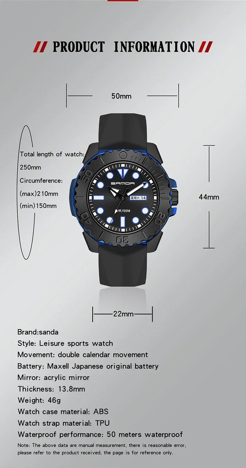 SANDA 3118  Waterproof Wristwatch Clock Relogio Masculino Fashion Top Sport Military Watch For Men Quartz Movement Casual 50bar