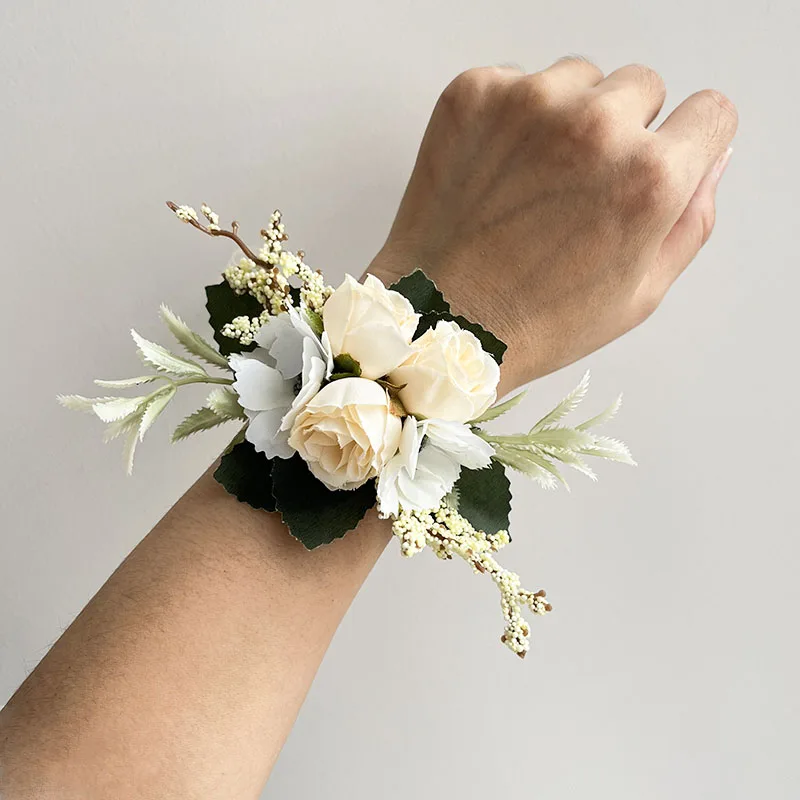 Boutonnière pour Homme, Accessoires de Mariage, Boutonnière, Corsage de Poignet du Marié, Boutonnière de la Mariée, Fleurs Artificielles, Trash InjIvory Rouge